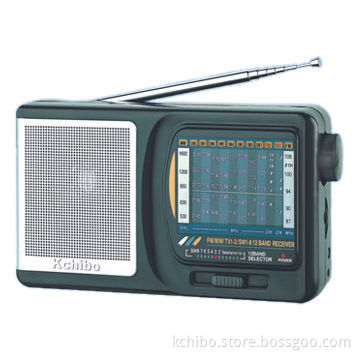 FM/MW/TV1-2/SW1-8 12-band Radio, Powered by D 1.5V x 2 Batteries